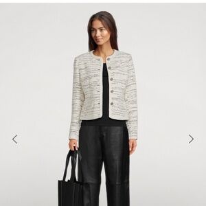 Womans Cream Tweed Button Front Jacket